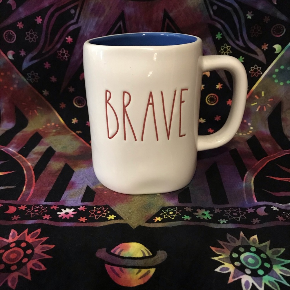 Rae Dunn patriotic BRAVE mug blue interior